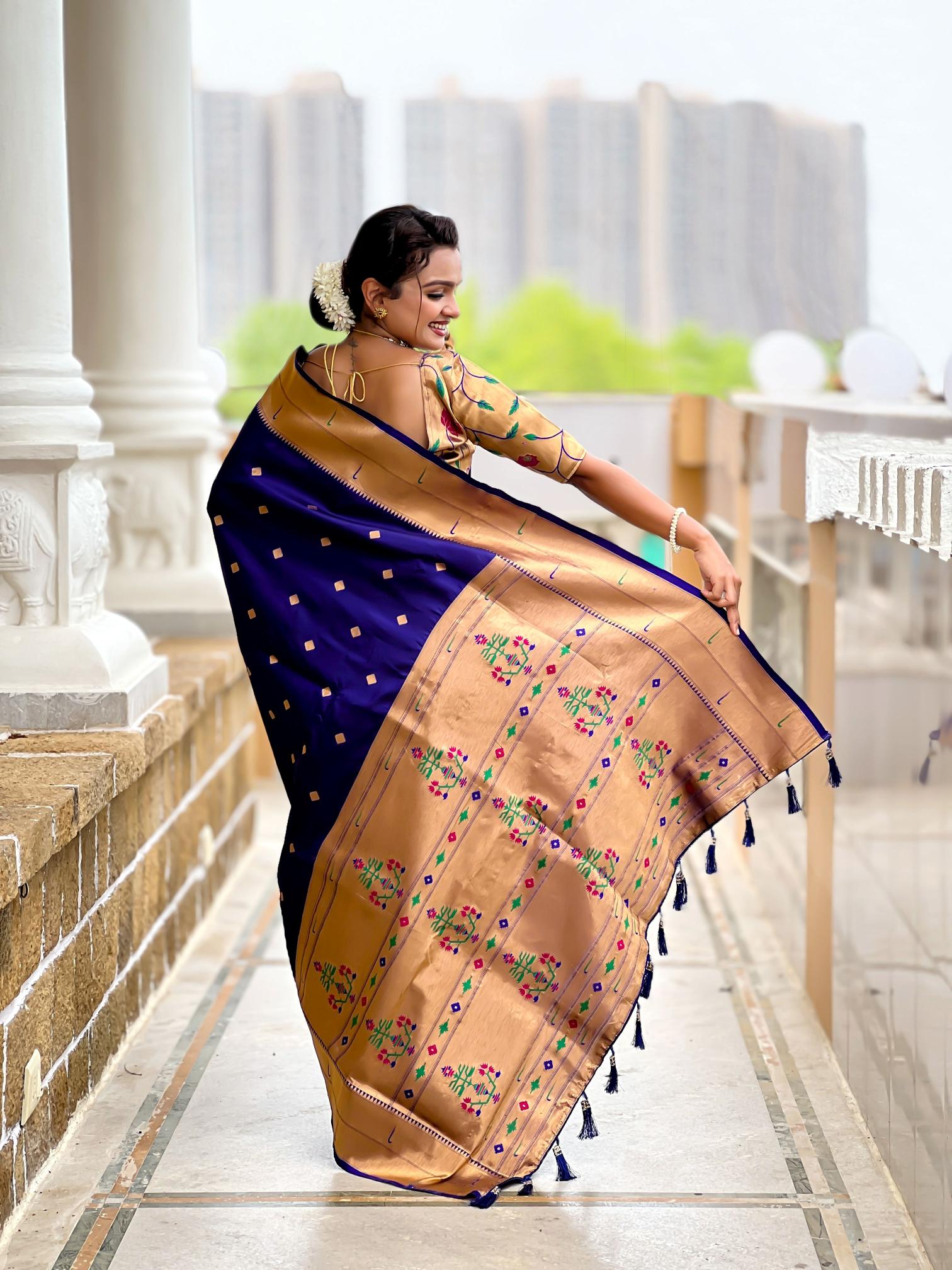 Violet Gold Paithani Silk Saree — alternate view