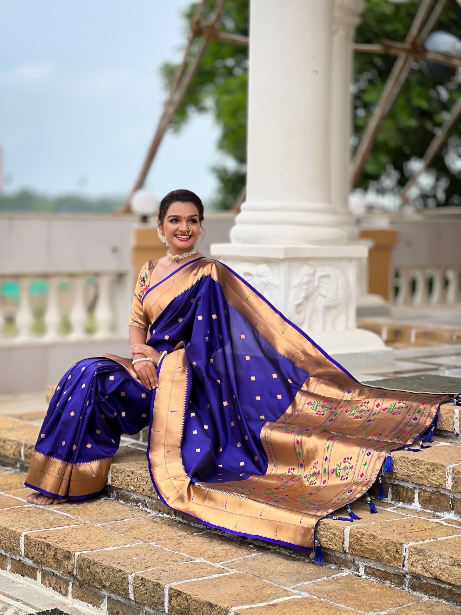Violet Gold Paithani Silk Saree