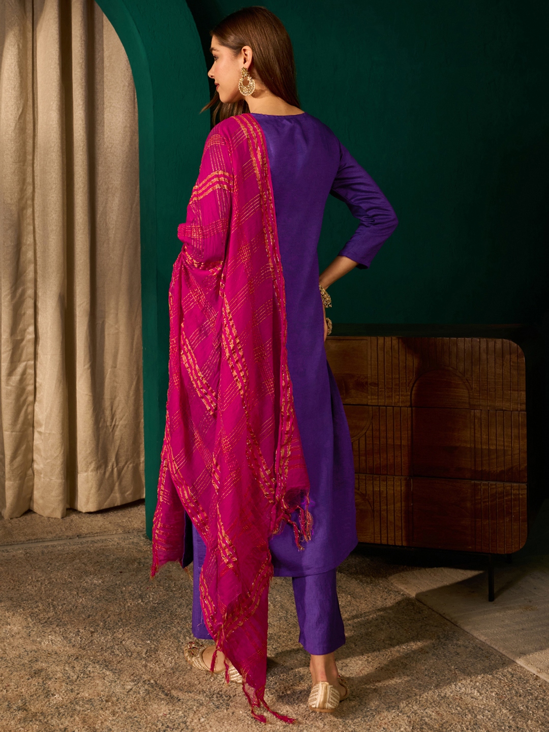 Violet Heritage Motif Embroidery Silk Slub Salwar Suit — alternate view