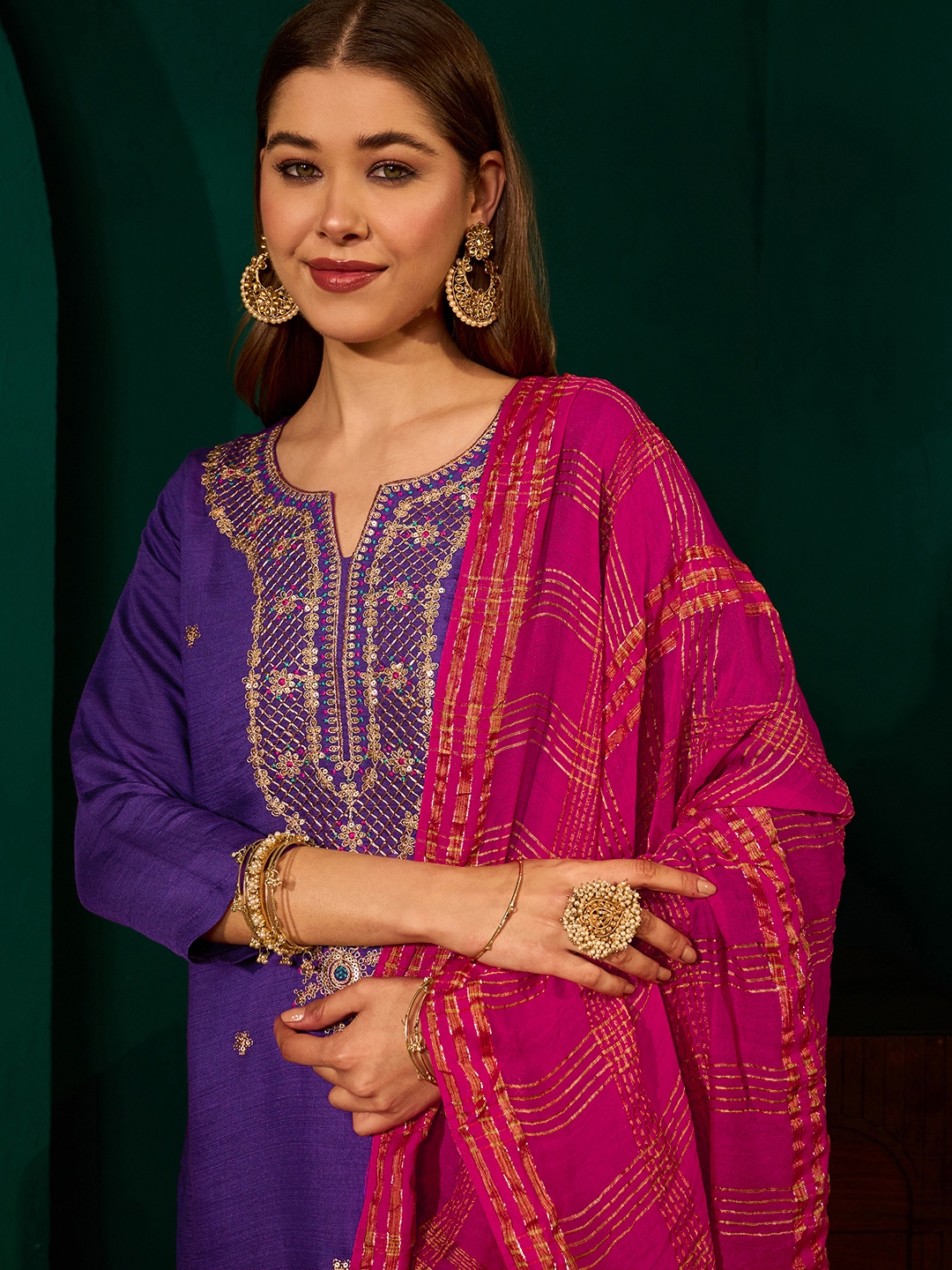 Violet Heritage Motif Embroidery Silk Slub Salwar Suit