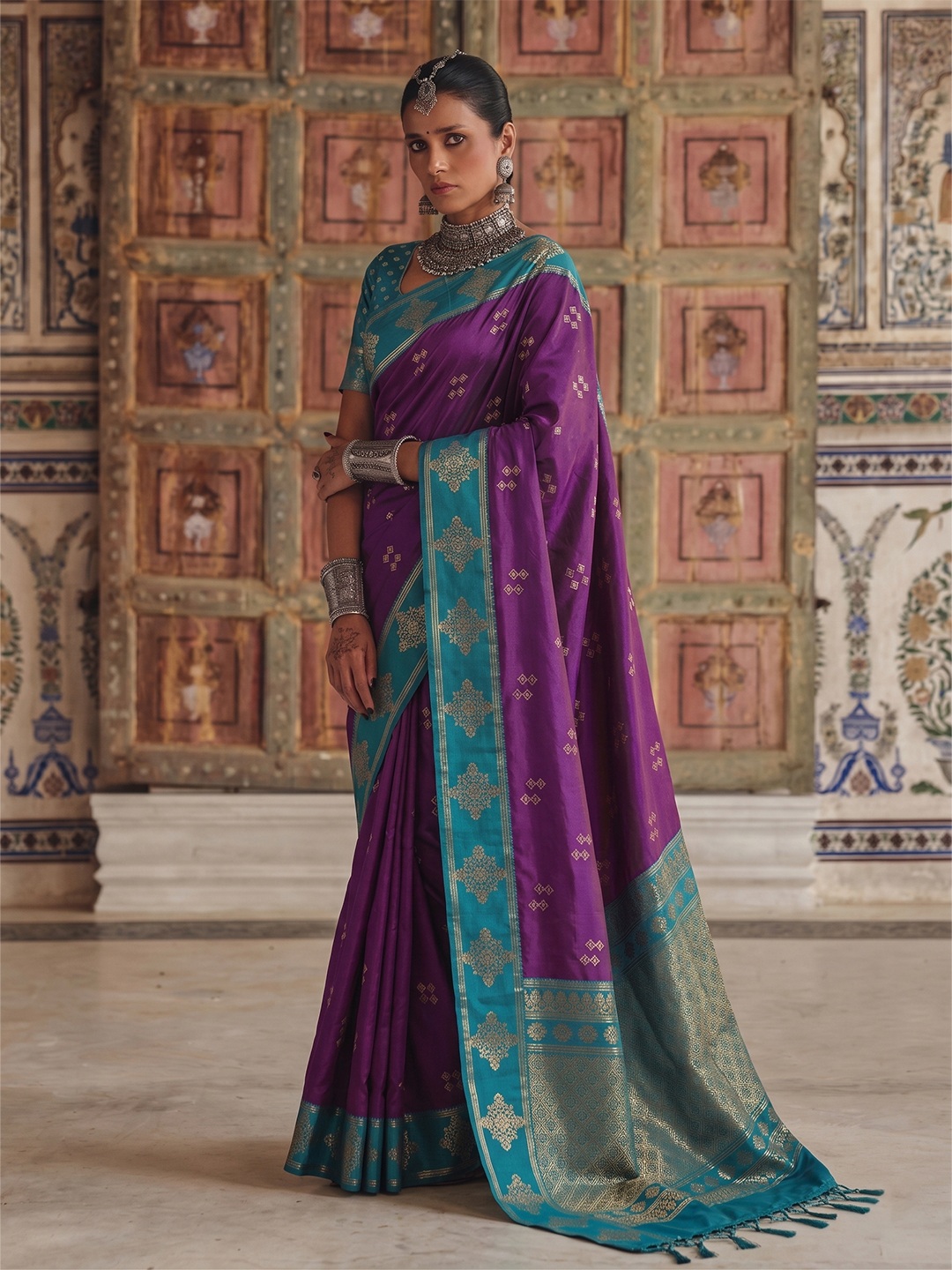 Violet Heritage Sequence Fendy Satin Saree