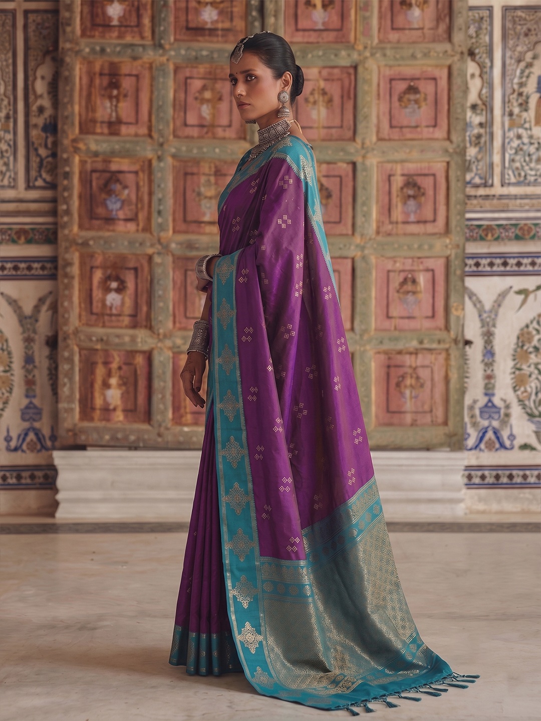 Violet Heritage Sequence Fendy Satin Saree