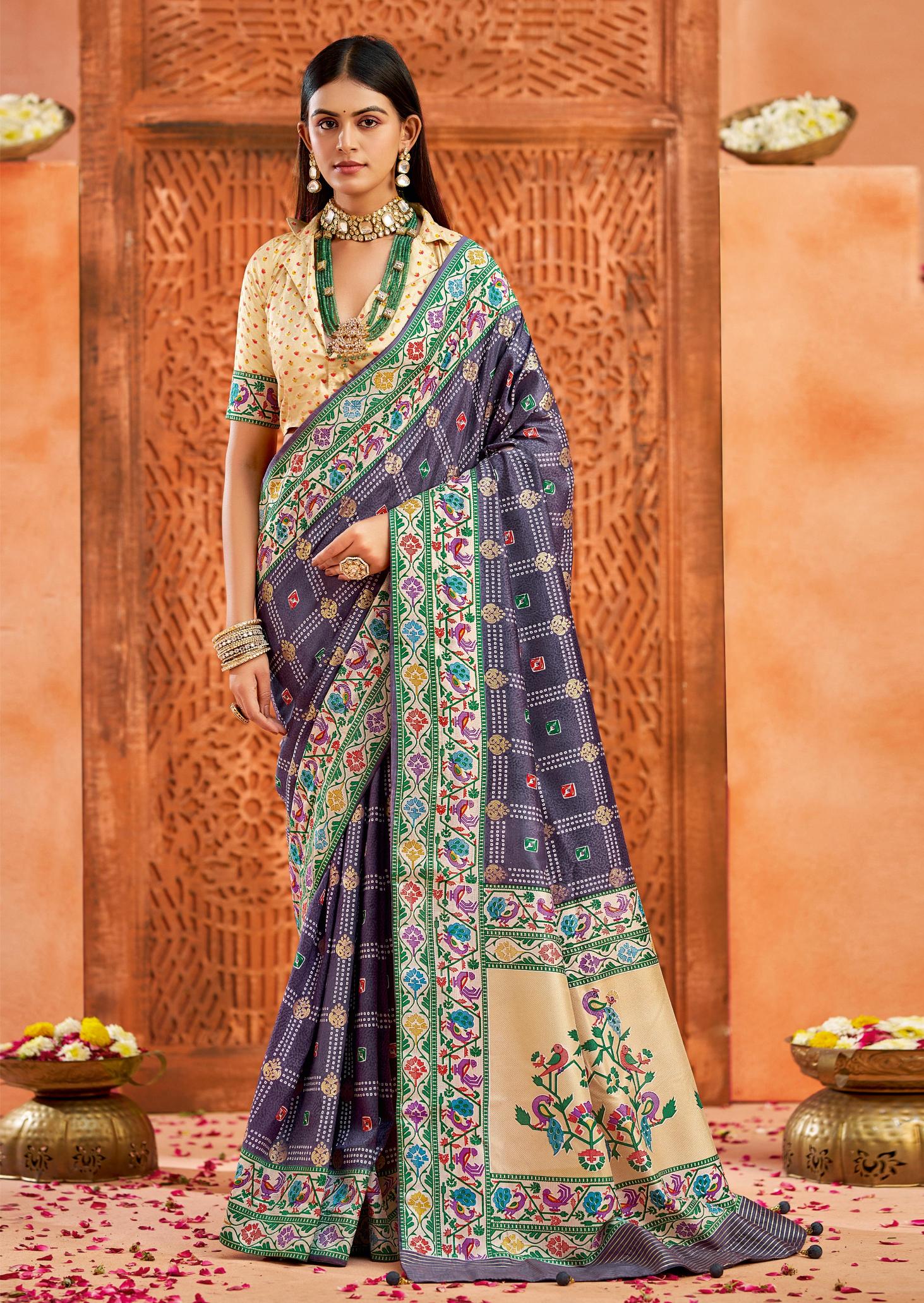 Violet Indigo Velvet Tussar Silk Saree