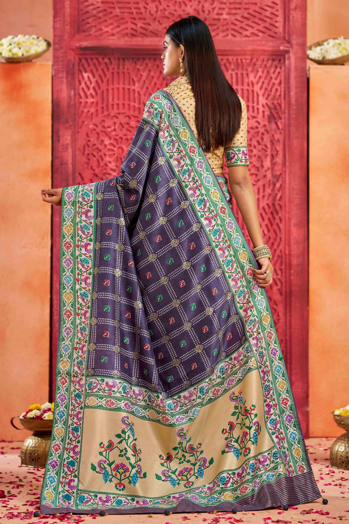 Violet Indigo Velvet Tussar Silk Saree — alternate view
