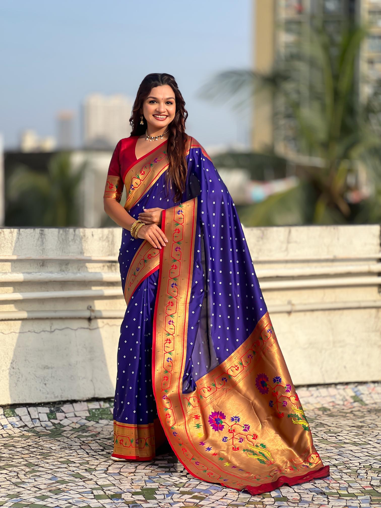 Violet Maroon Paithani Designer Soft Silk Saree
