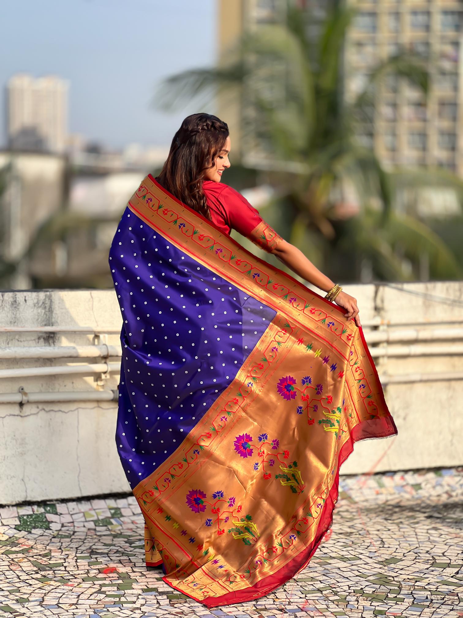 Violet Maroon Paithani Designer Soft Silk Saree — alternate view