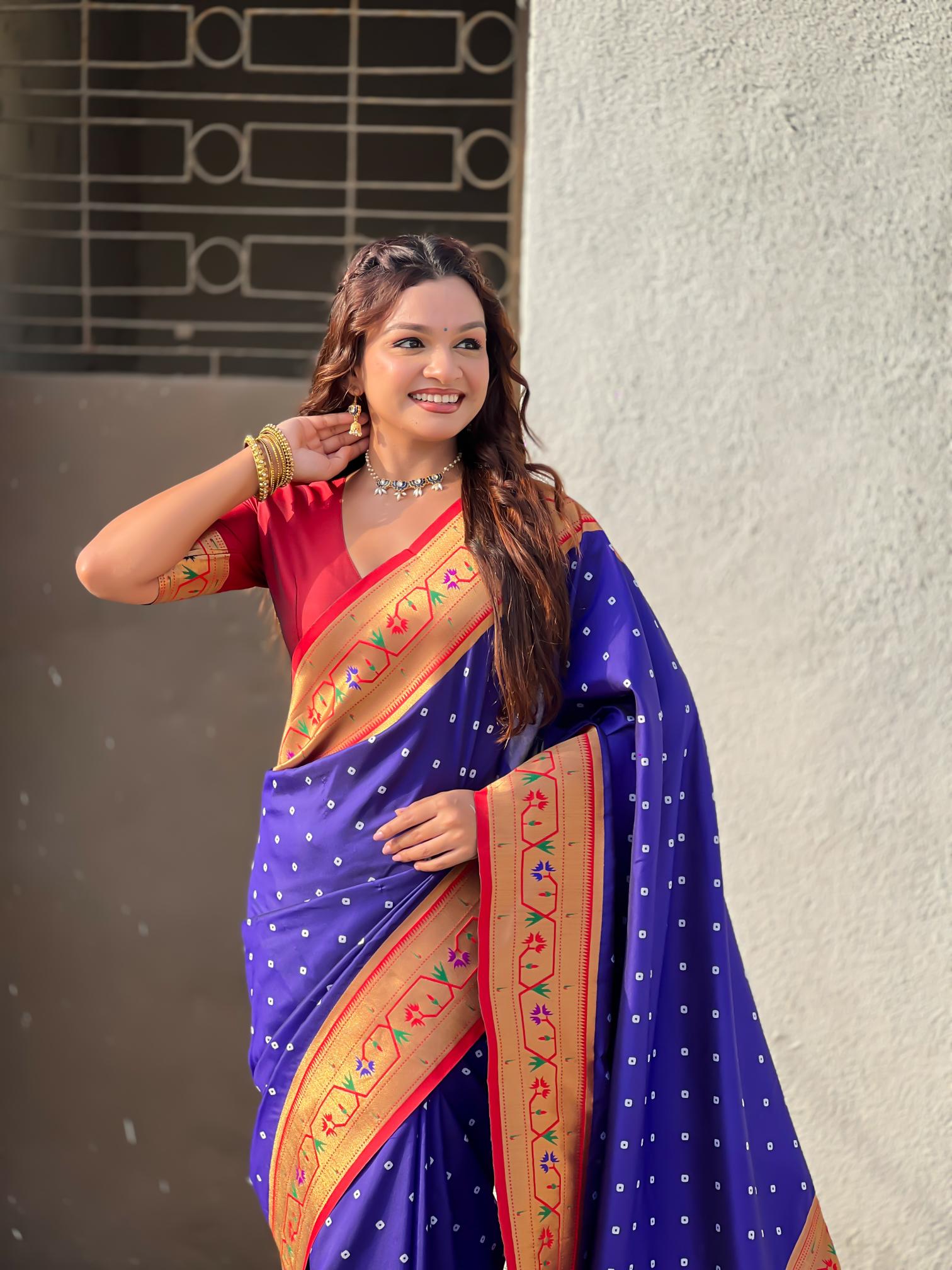 Violet Maroon Paithani Designer Soft Silk Saree