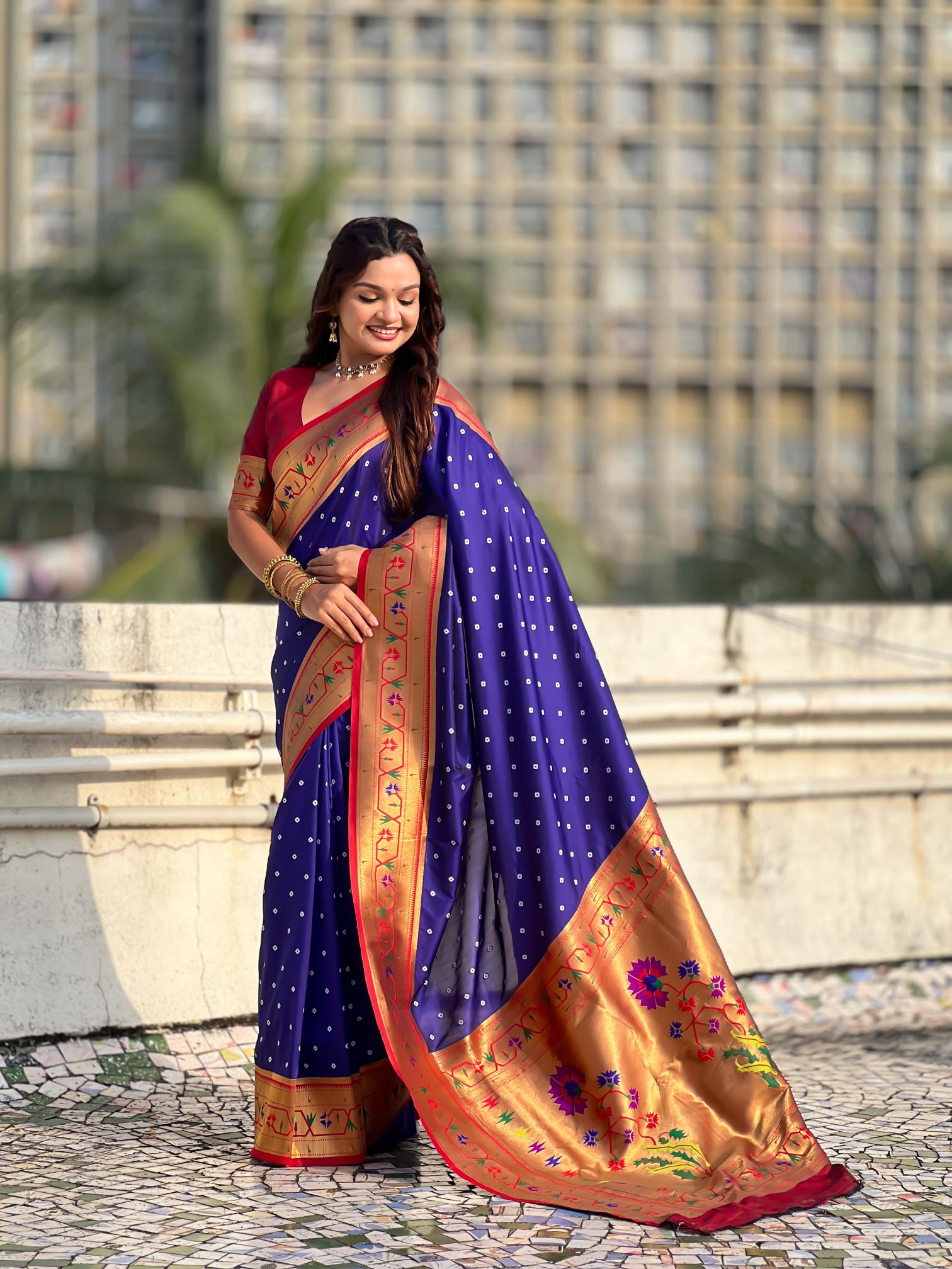 Violet Maroon Paithani Designer Soft Silk Saree