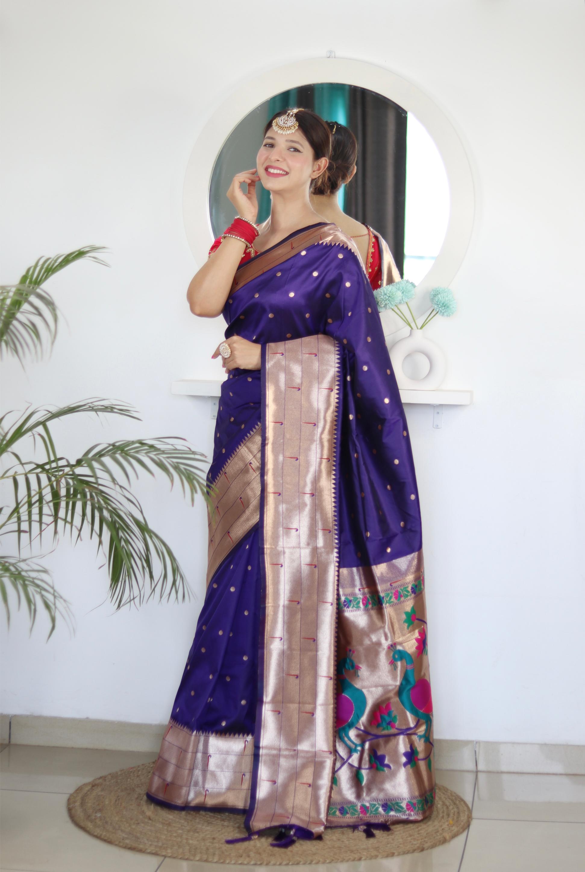 Violet Maroon Paithani Silk Saree