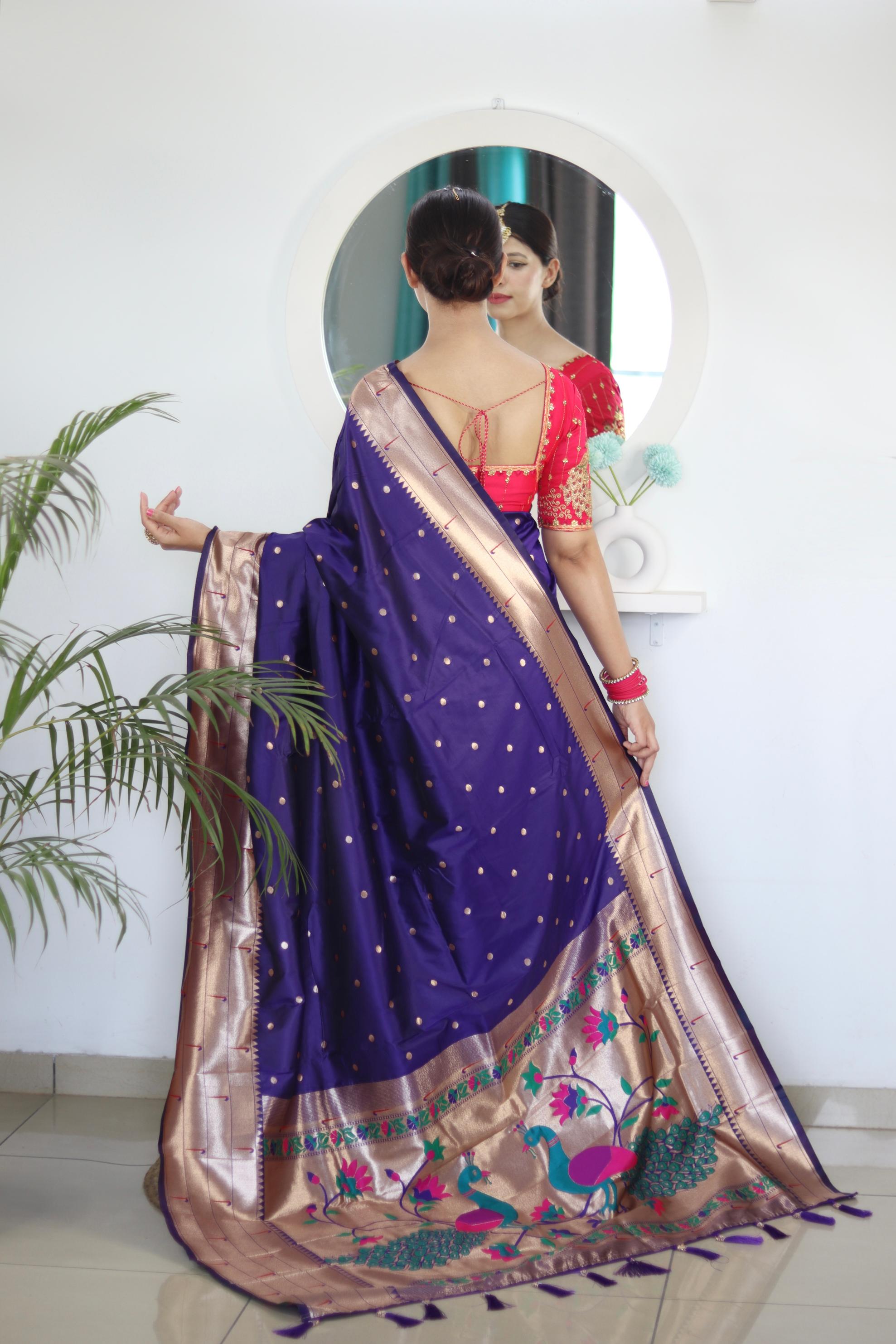 Violet Maroon Paithani Silk Saree — alternate view