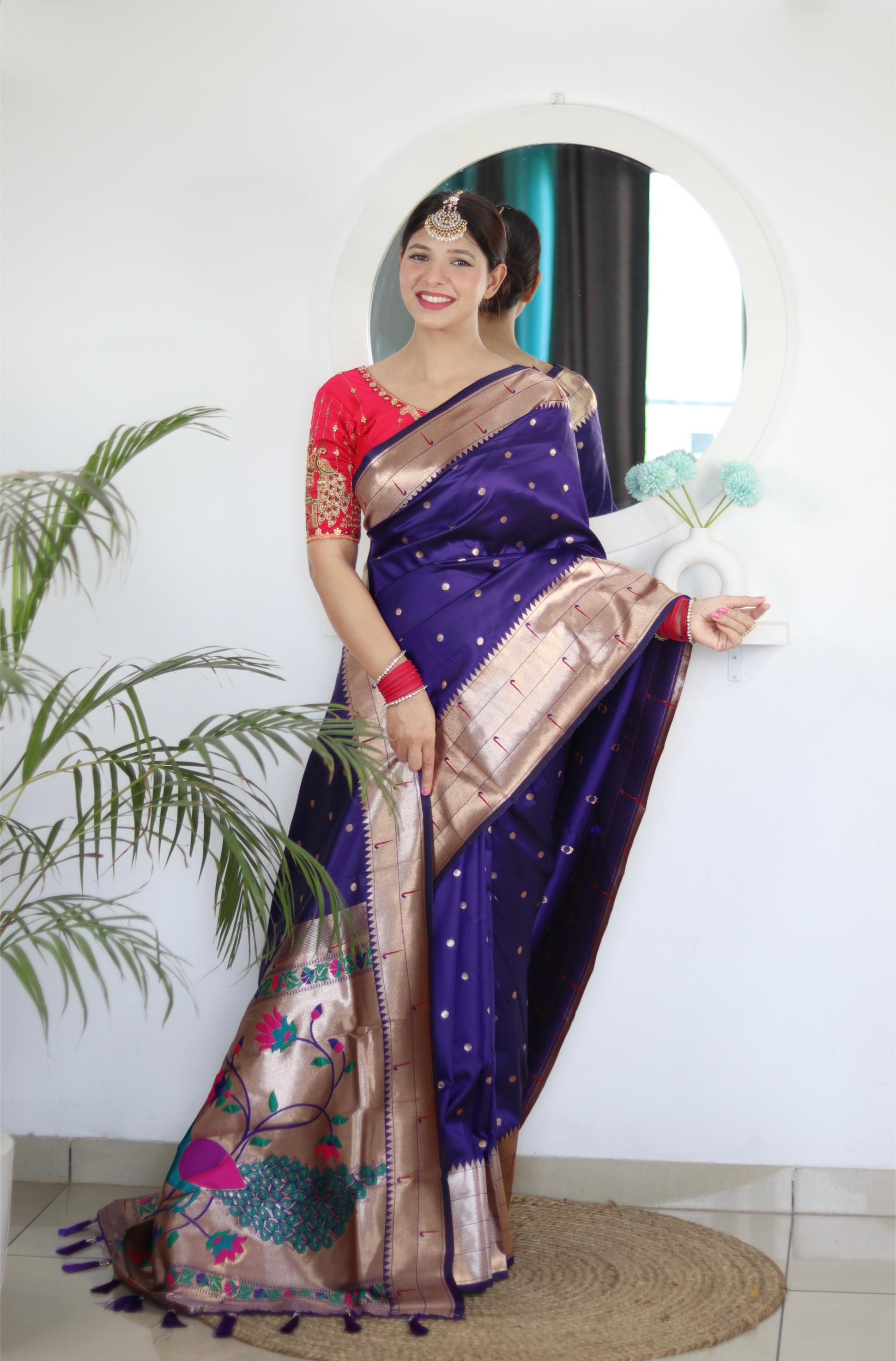 Violet Maroon Paithani Silk Saree