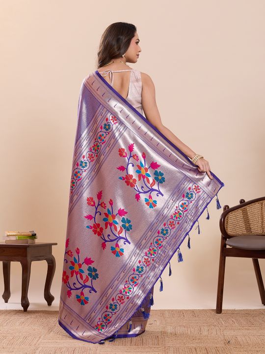 Violet Off White Soft Silk Zari Designer Saree — alternate view