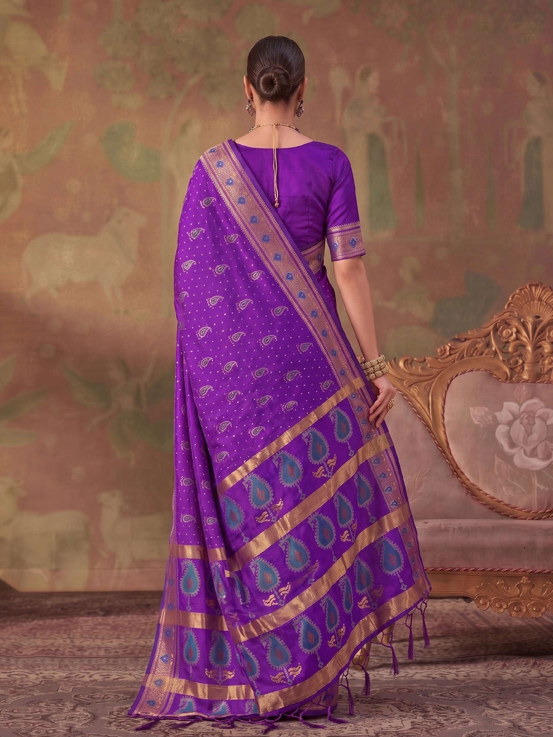 Violet Paisley Woven Soft Silk Saree — alternate view