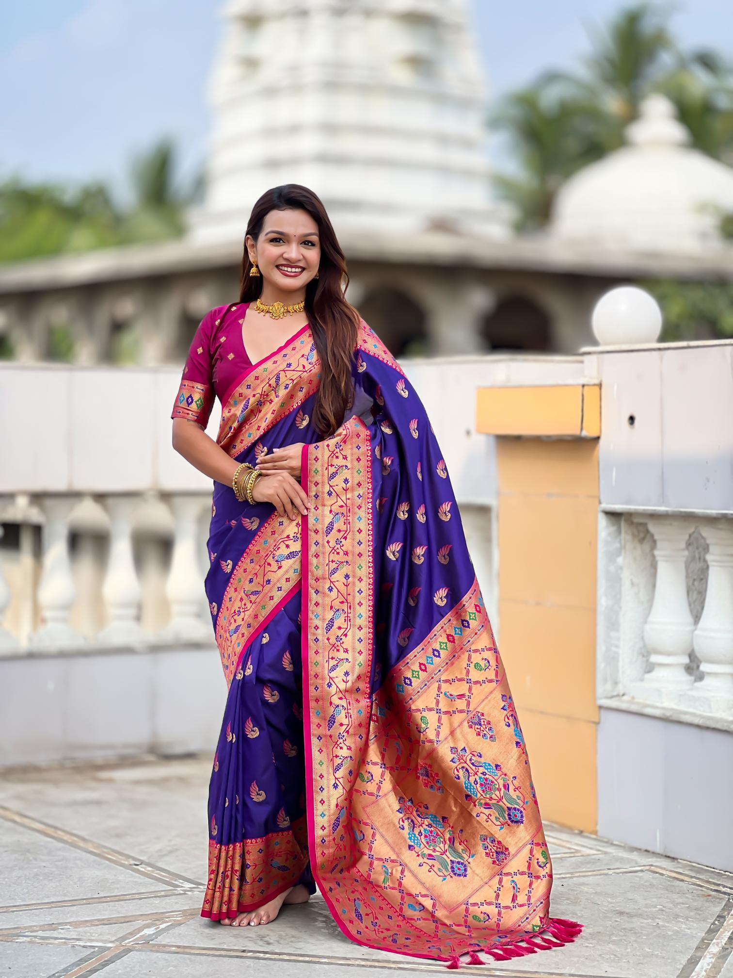 Violet Paithani Silk Saree