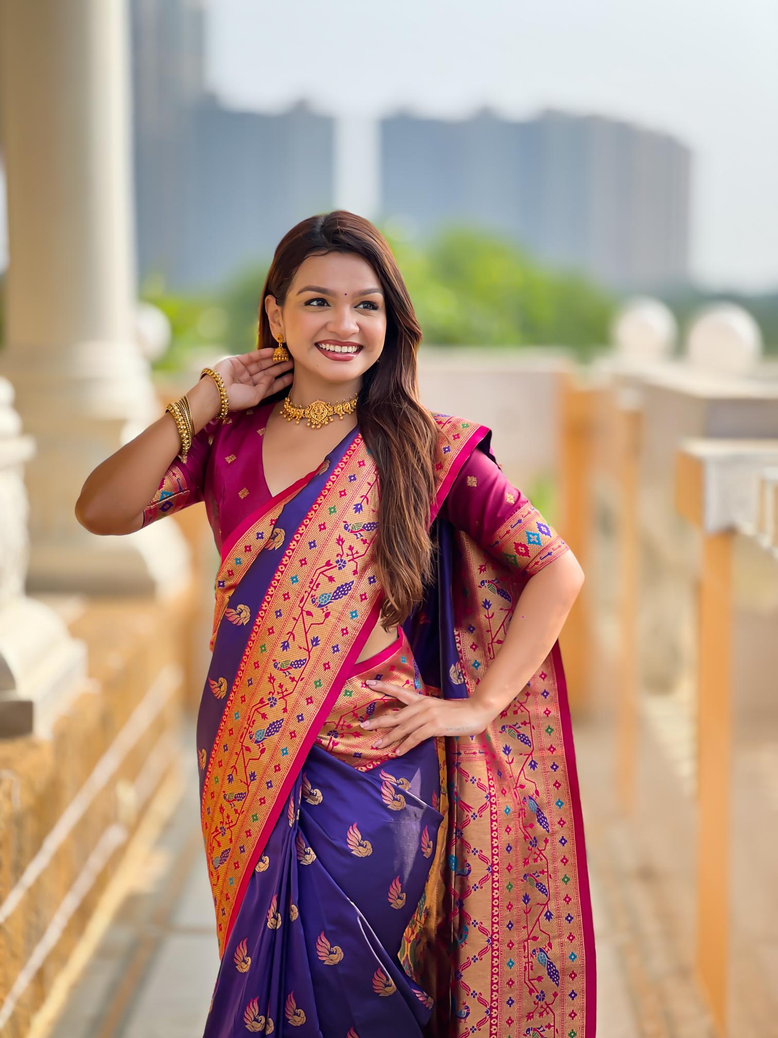 Violet Paithani Silk Saree