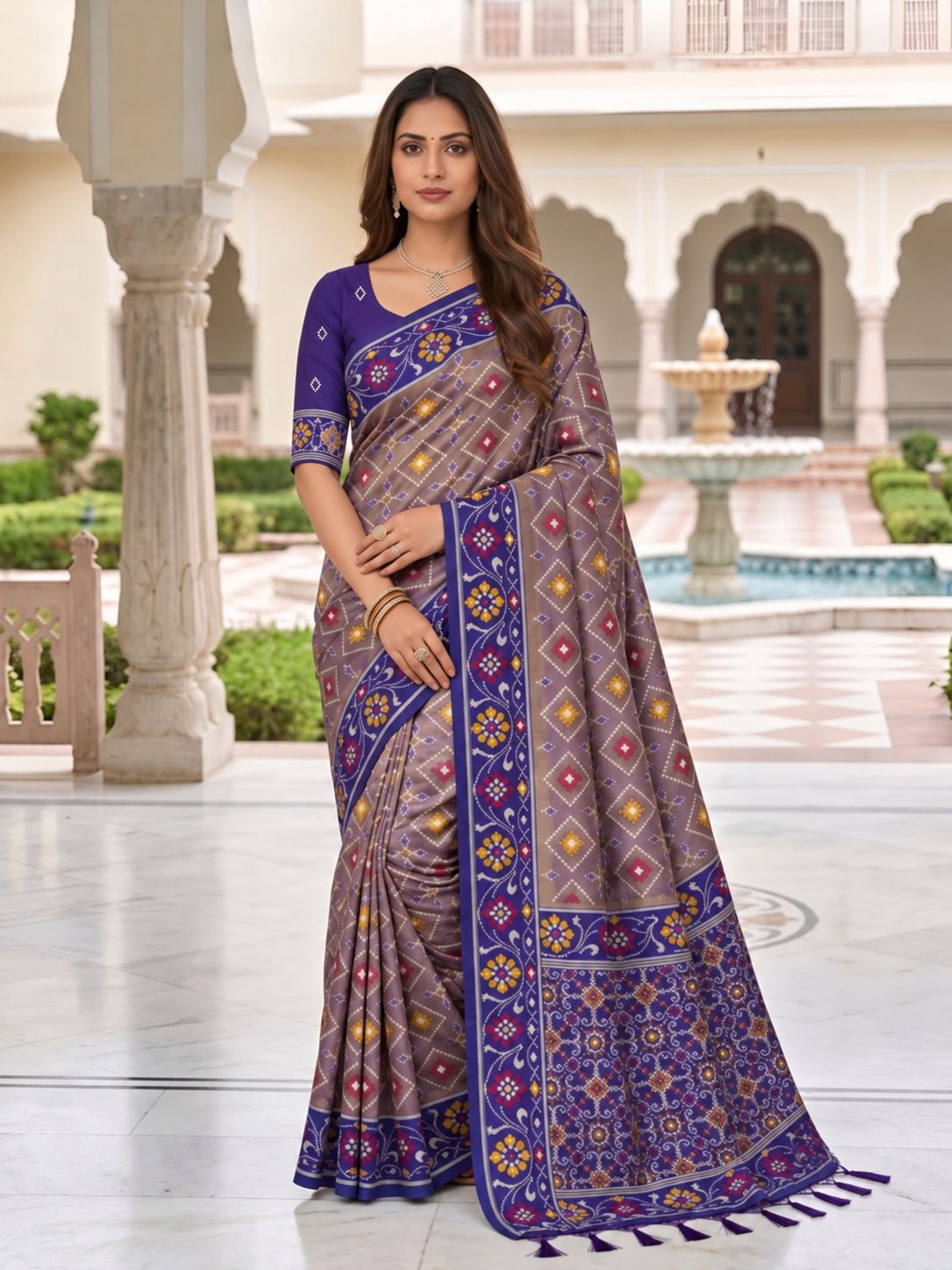 Violet Patola Silk Meenakari Jacquard Saree
