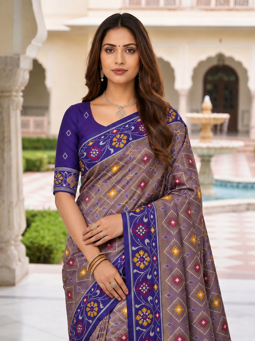 Violet Patola Silk Meenakari Jacquard Saree