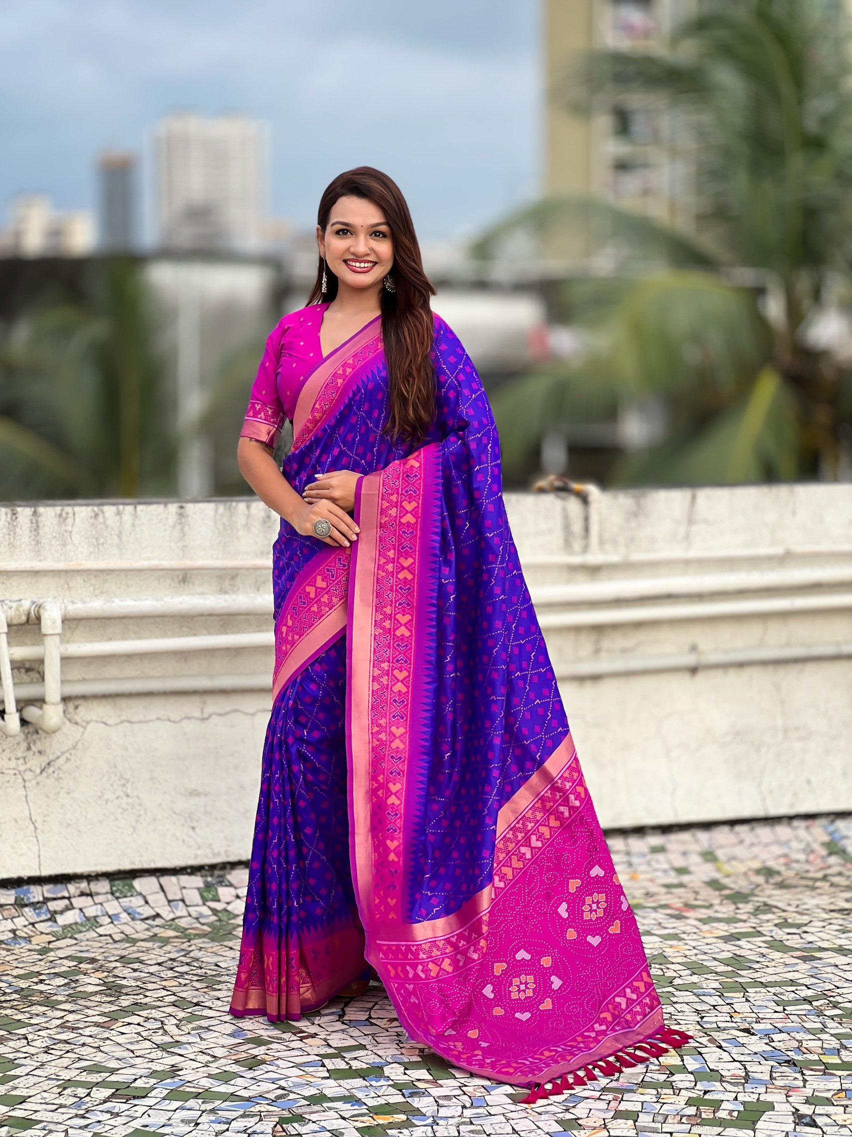 Violet Patola Silk Regal Ikat Saree