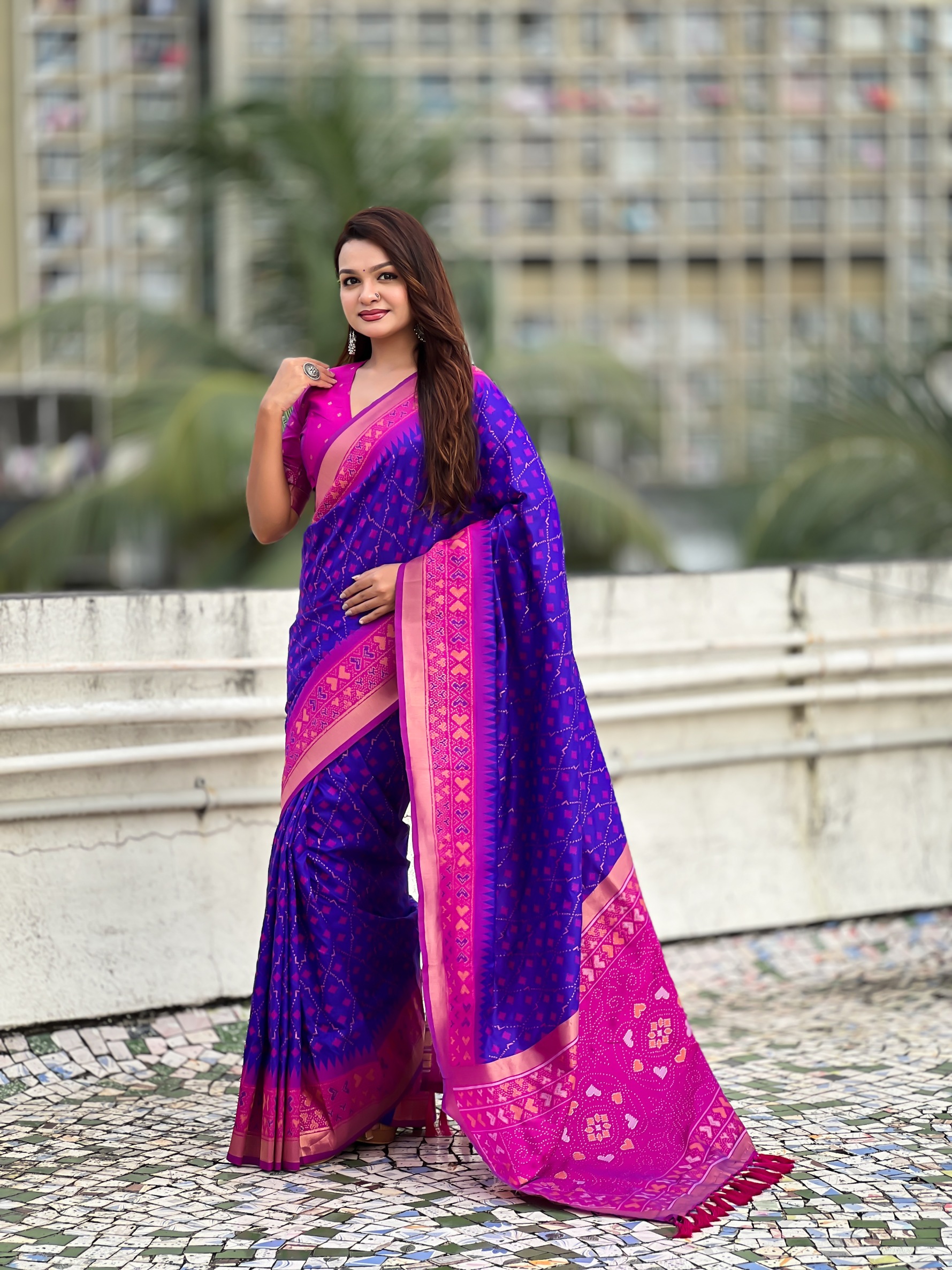 Violet Patola Silk Regal Ikat Saree