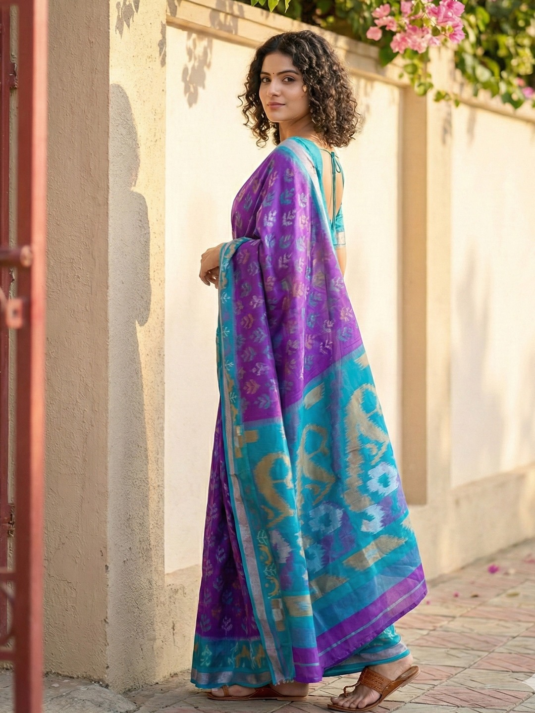 Violet Pochampally Silk Woven Saree — alternate view