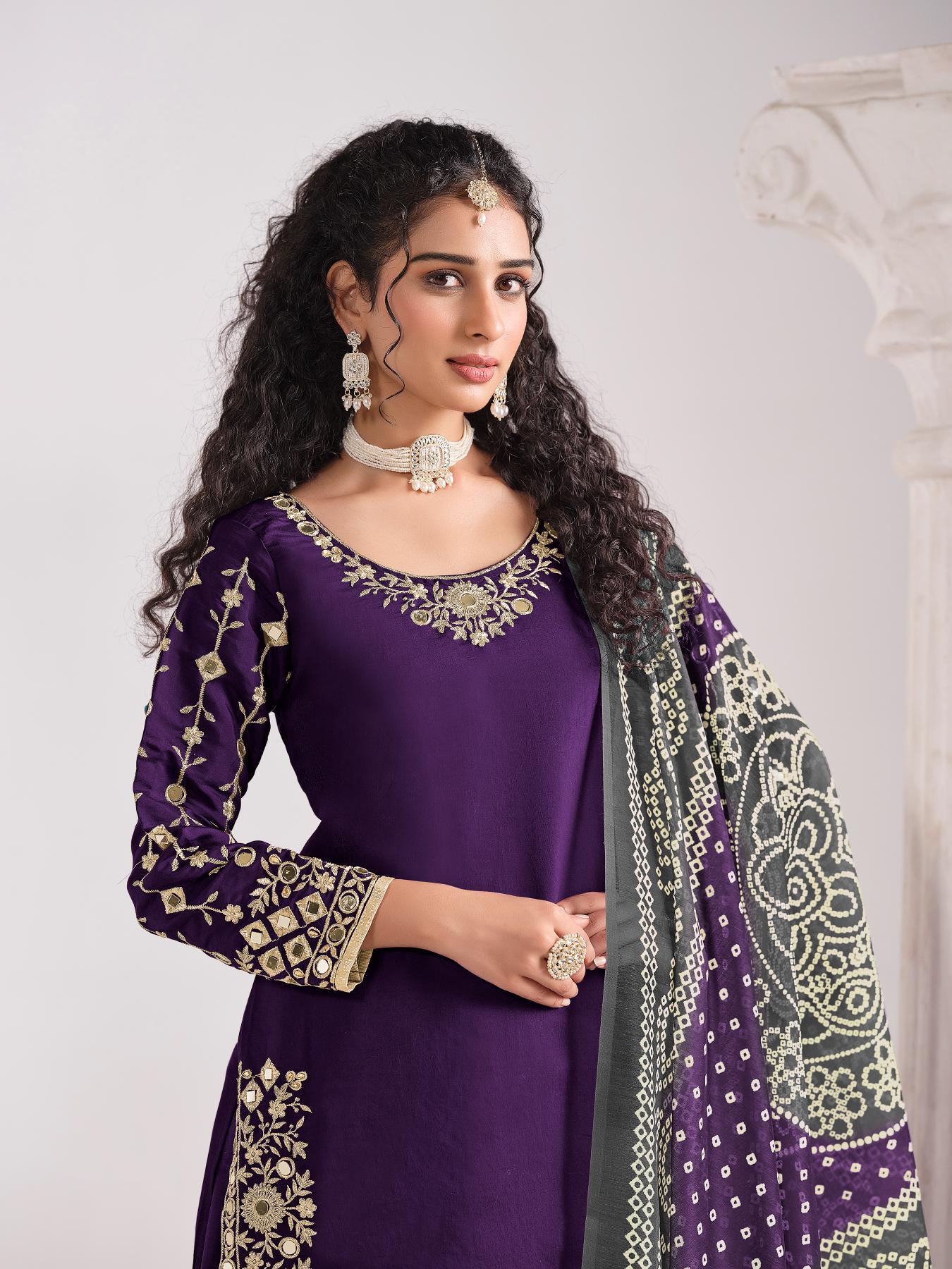 Violet Roman Silk Salwar Suits — alternate view