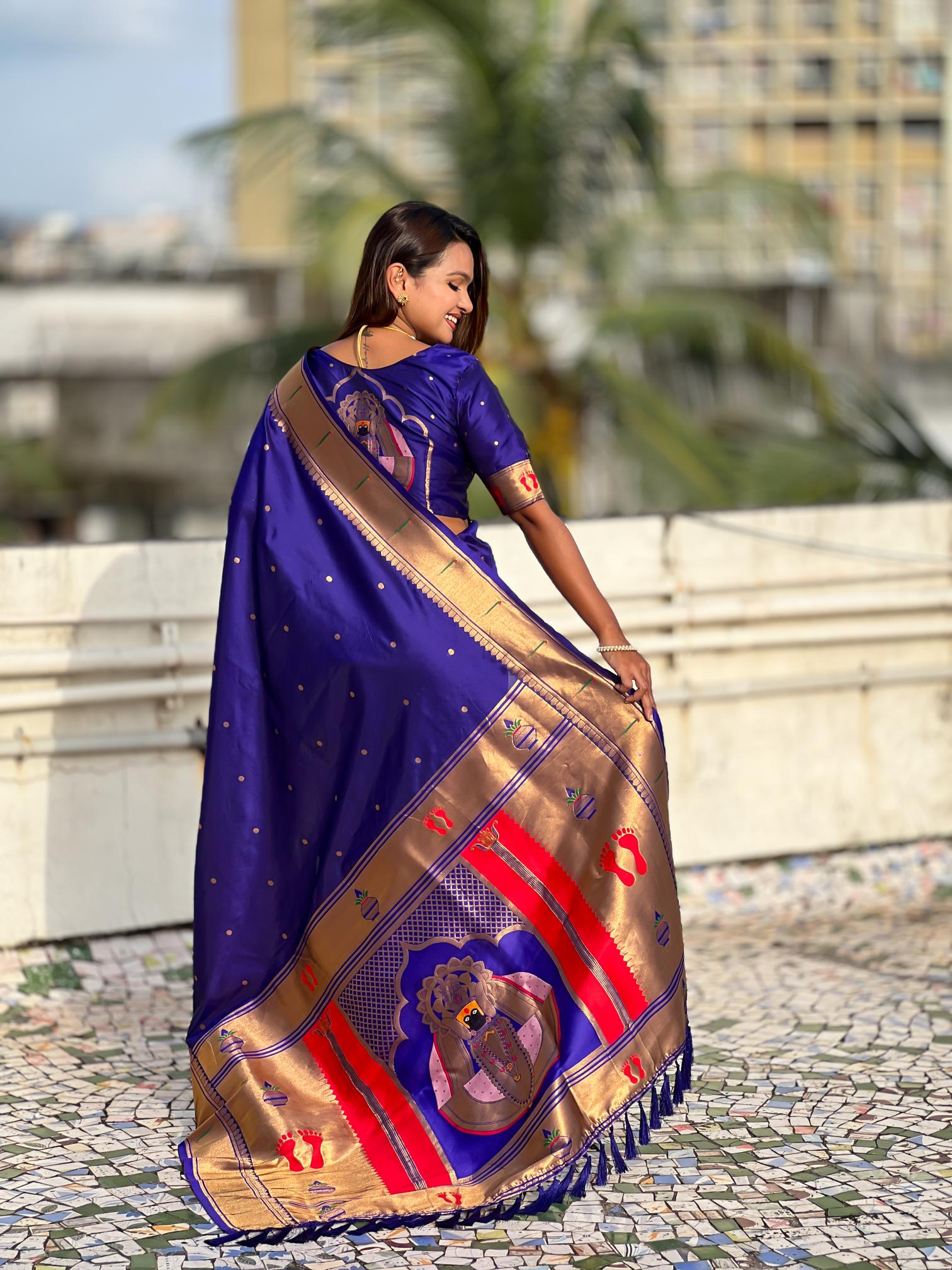 Violet Soft Silk Paithani Designer Saree — alternate view