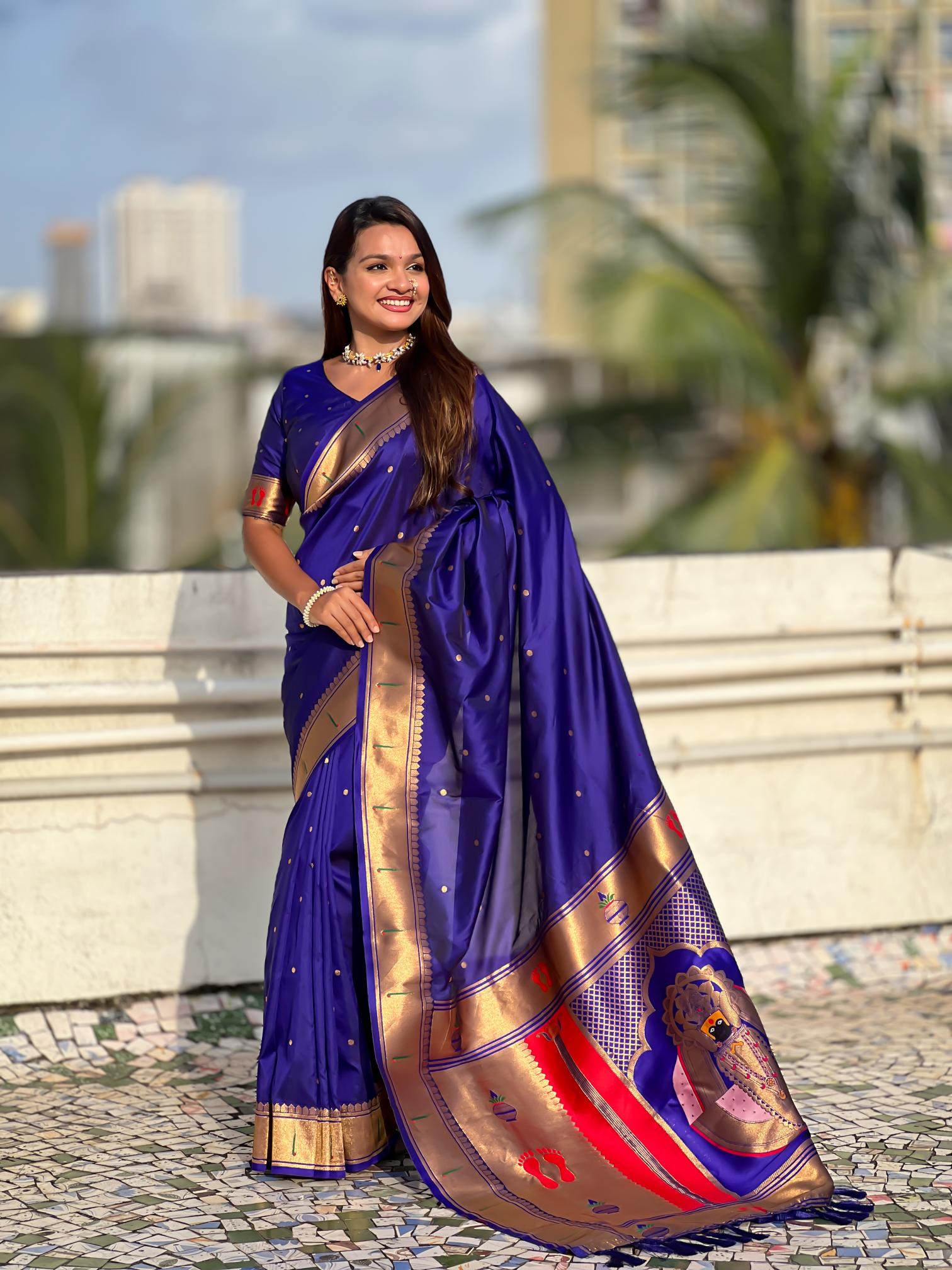 Violet Soft Silk Paithani Designer Saree