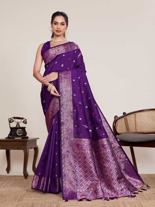 Violet Soft Silk Zari Woven Saree