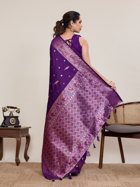 Violet Soft Silk Zari Woven Saree — alternate view