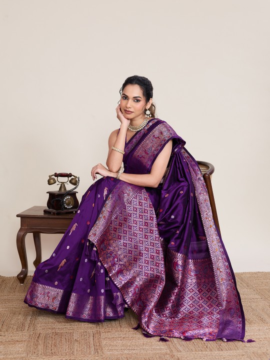Violet Soft Silk Zari Woven Saree