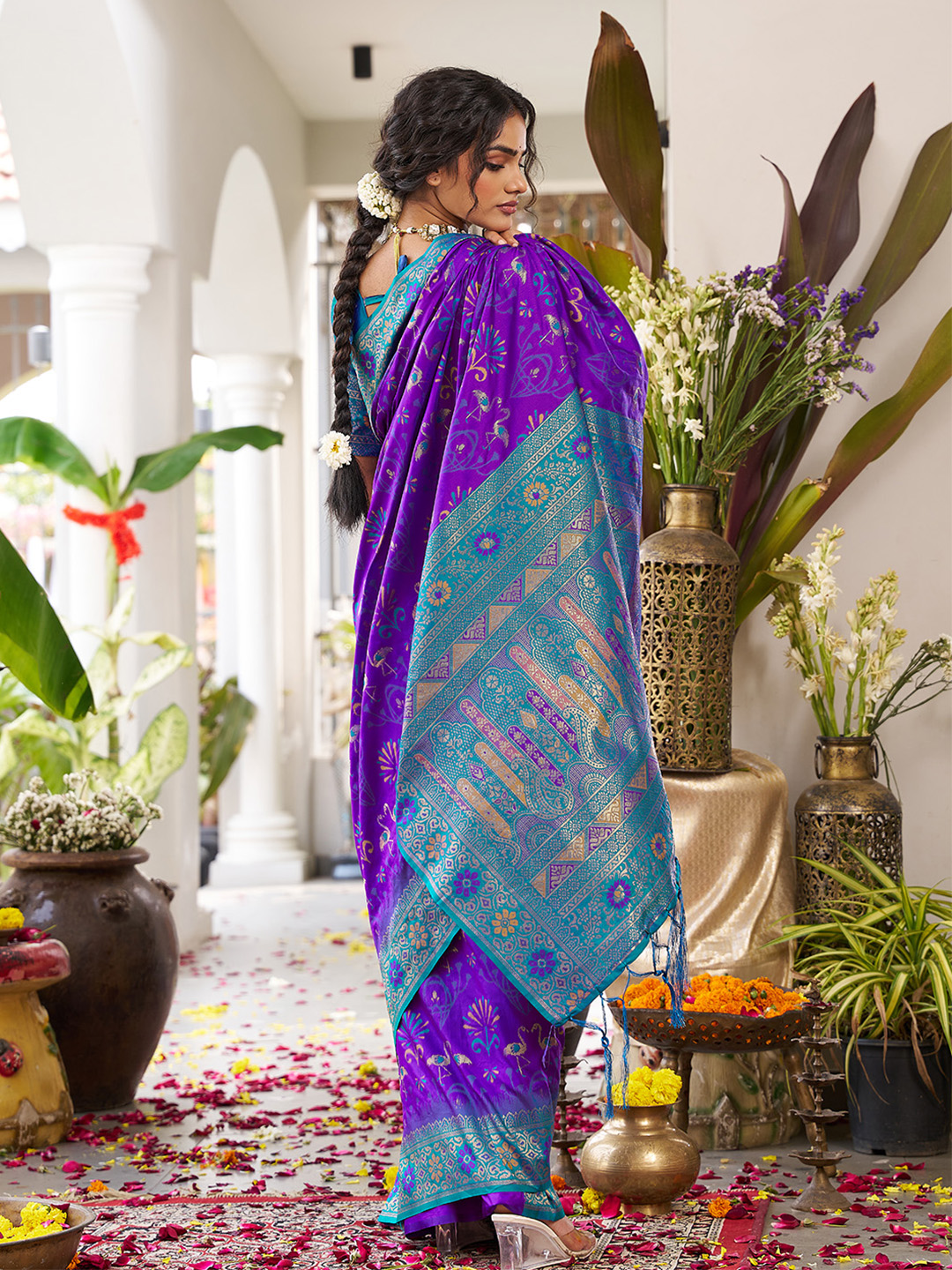 Violet Teal Blue Soft Silk Woven Saree — alternate view
