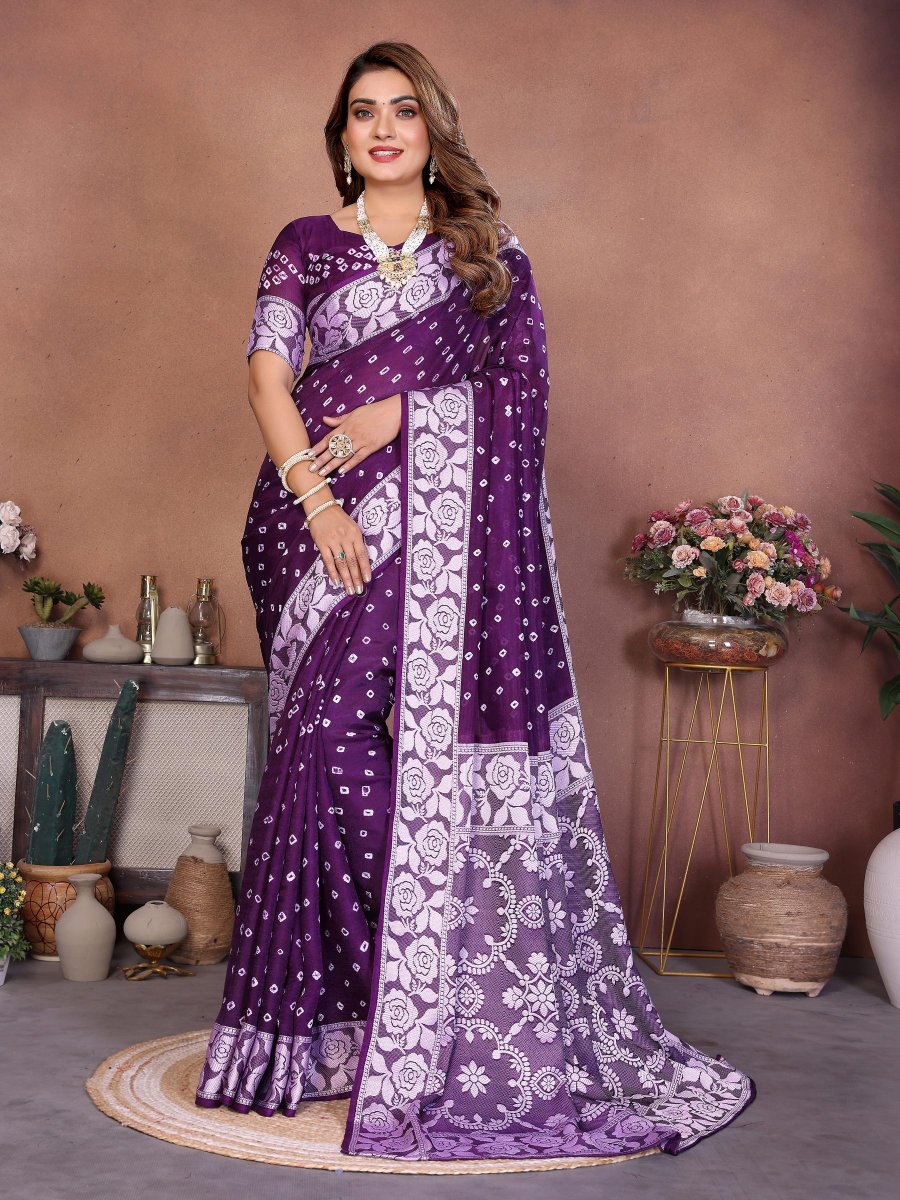 Violet Viscose Silk Printed Saree