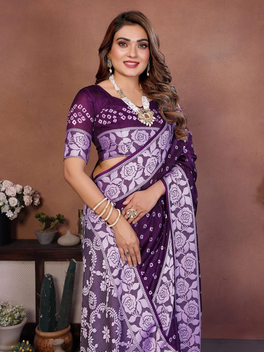 Violet Viscose Silk Printed Saree