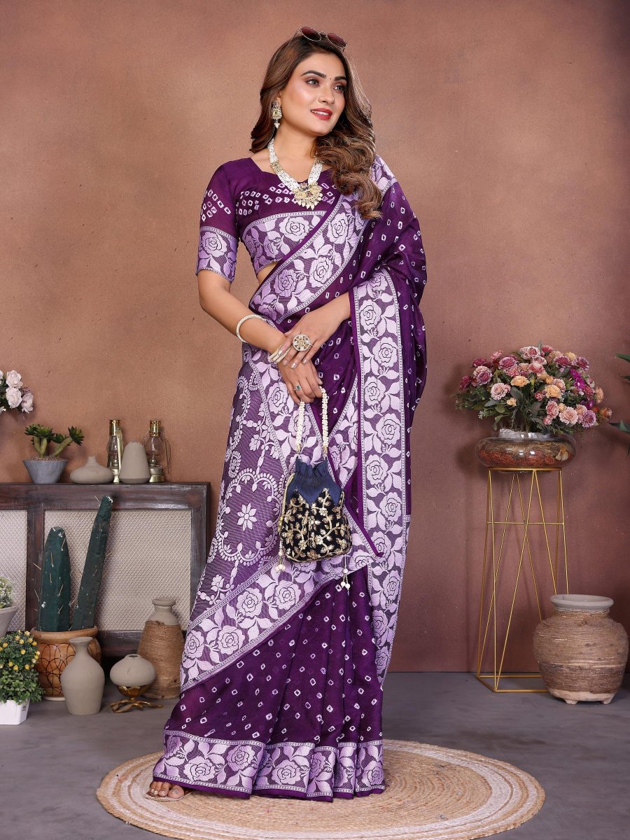 Violet Viscose Silk Printed Saree