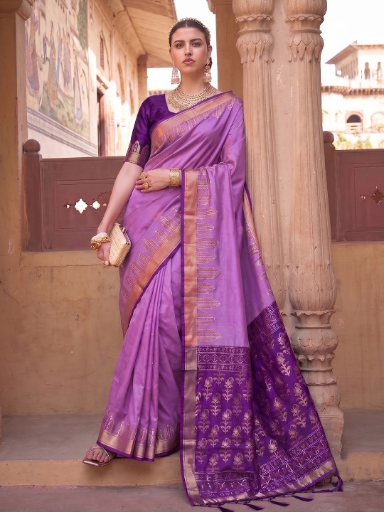 Violet Woven Designer Soft Silk Saree