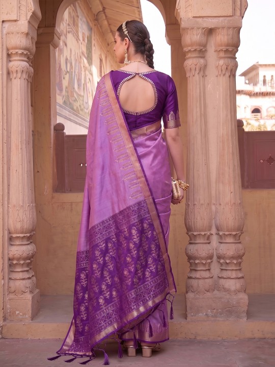Violet Woven Designer Soft Silk Saree — alternate view