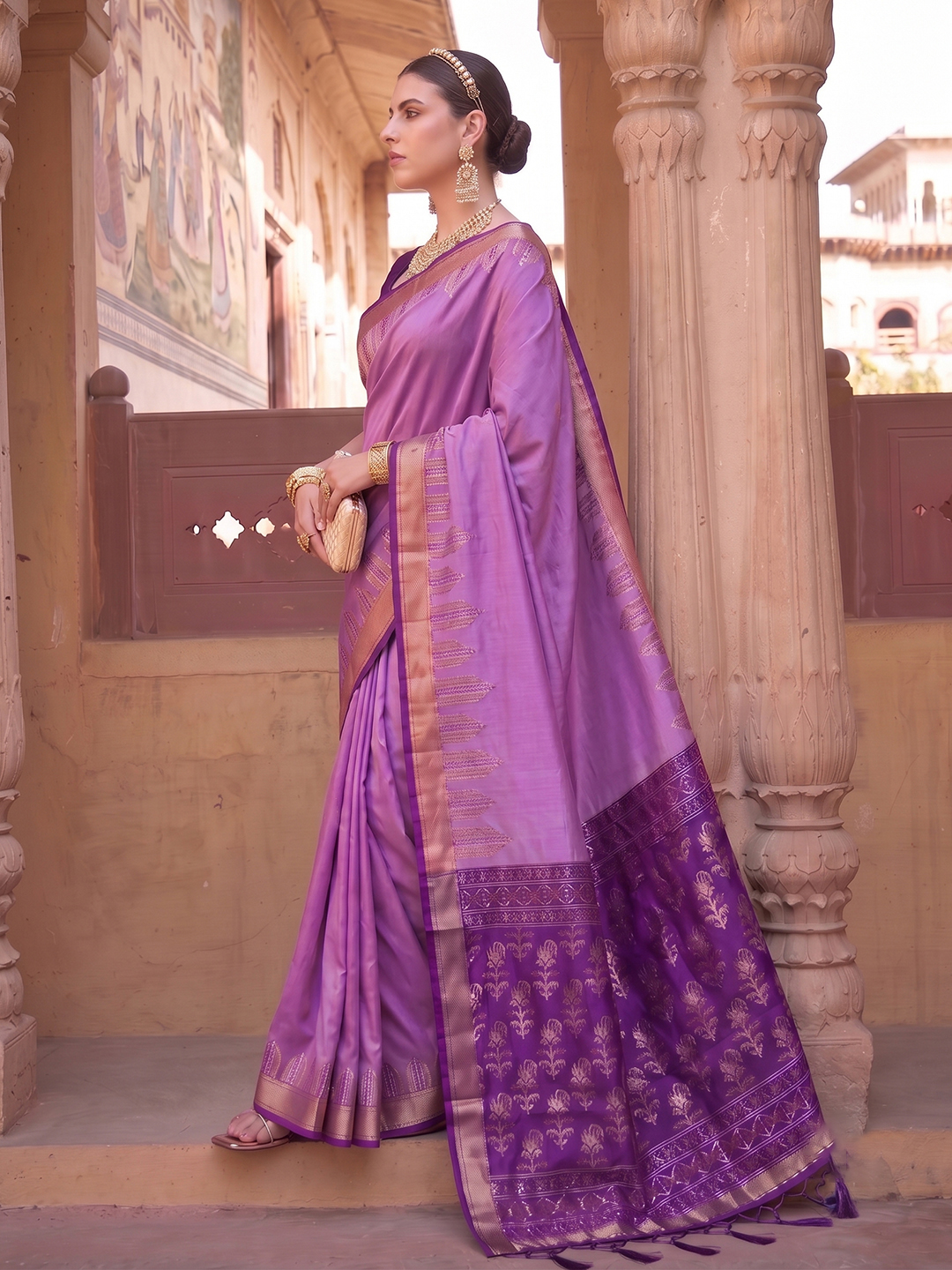 Violet Woven Designer Soft Silk Saree