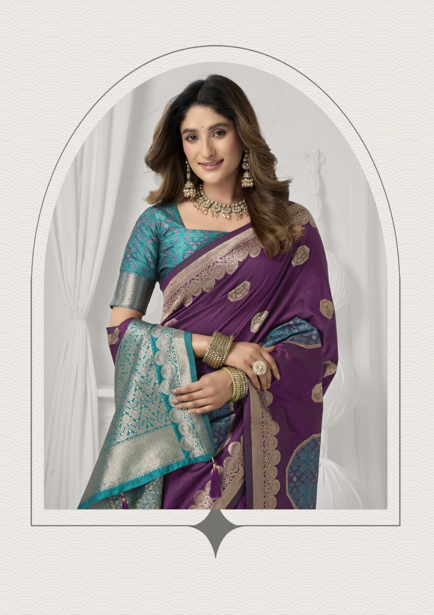 Violet Woven Jacquard Soft Silk Saree — alternate view