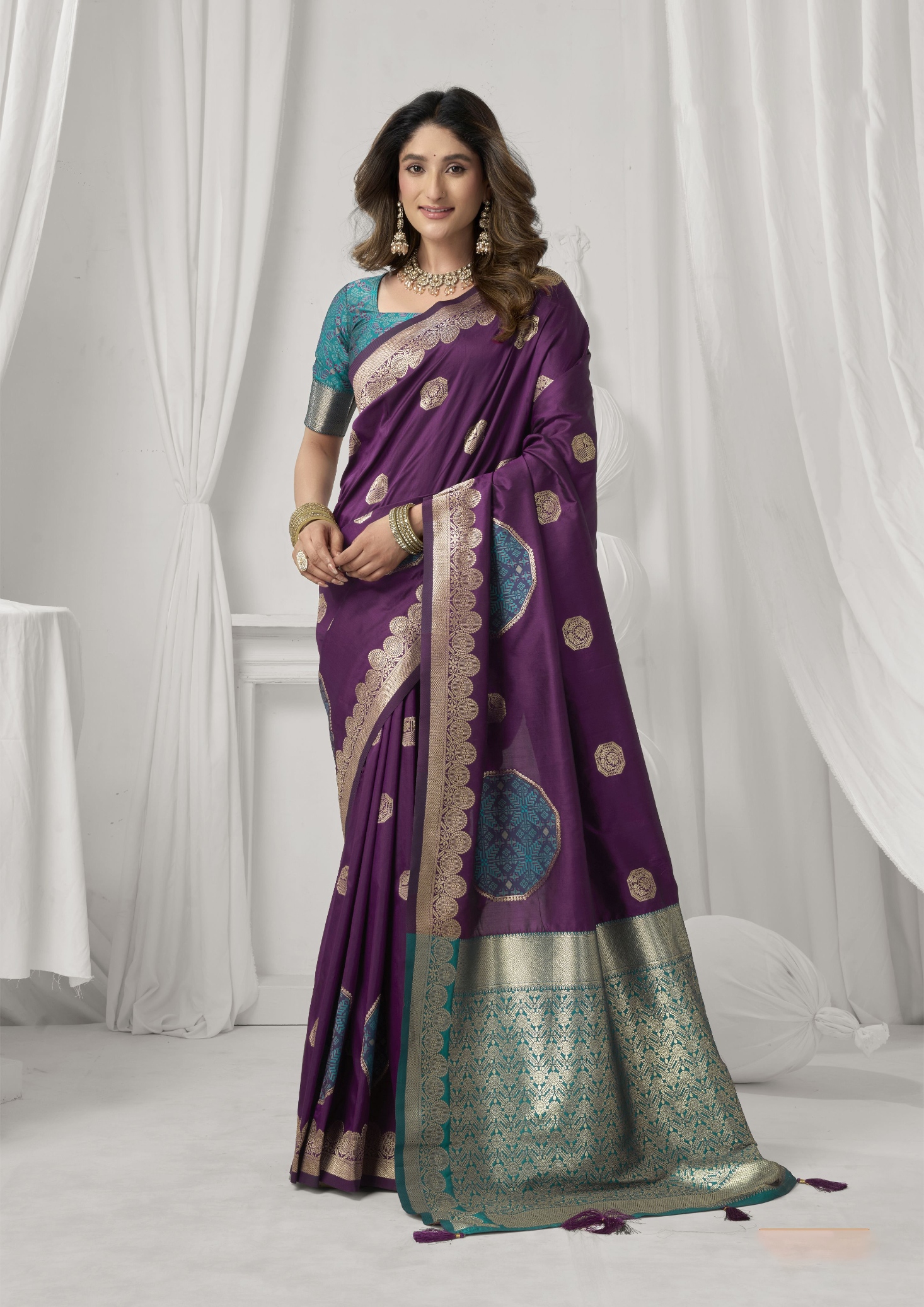 Violet Woven Jacquard Soft Silk Saree