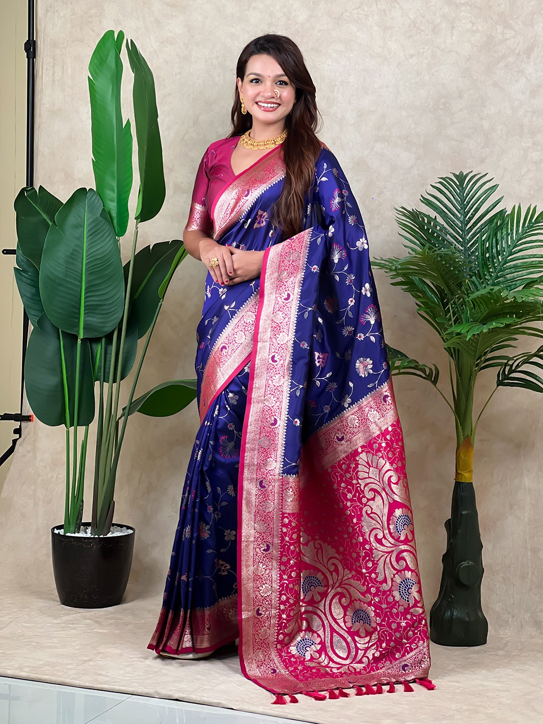 Violet Woven Zari Banarasi Silk Saree