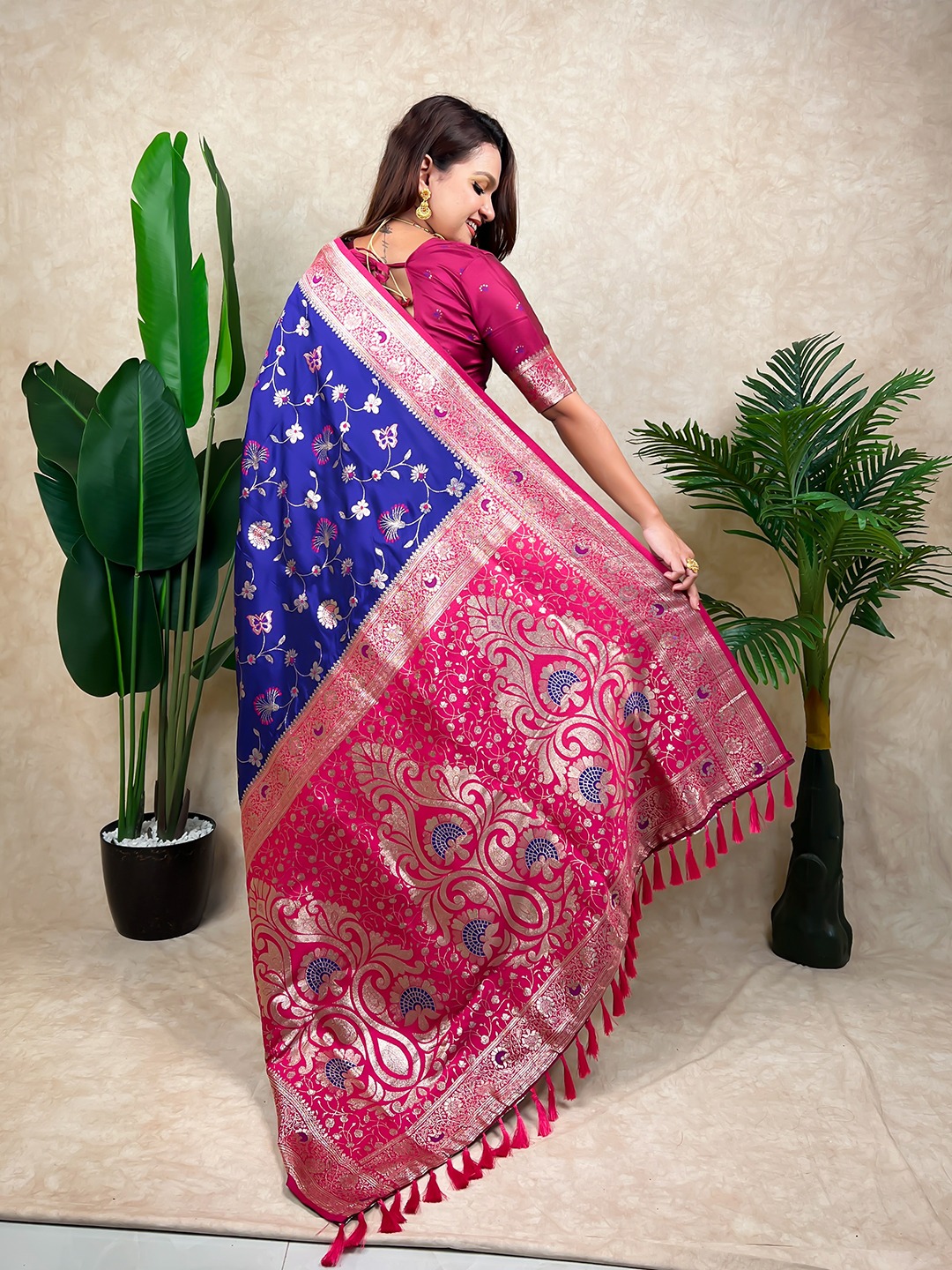 Violet Woven Zari Banarasi Silk Saree — alternate view