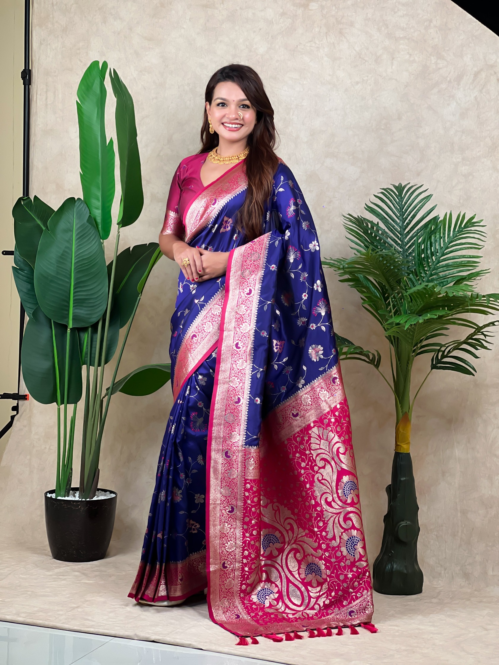 Violet Woven Zari Banarasi Silk Saree