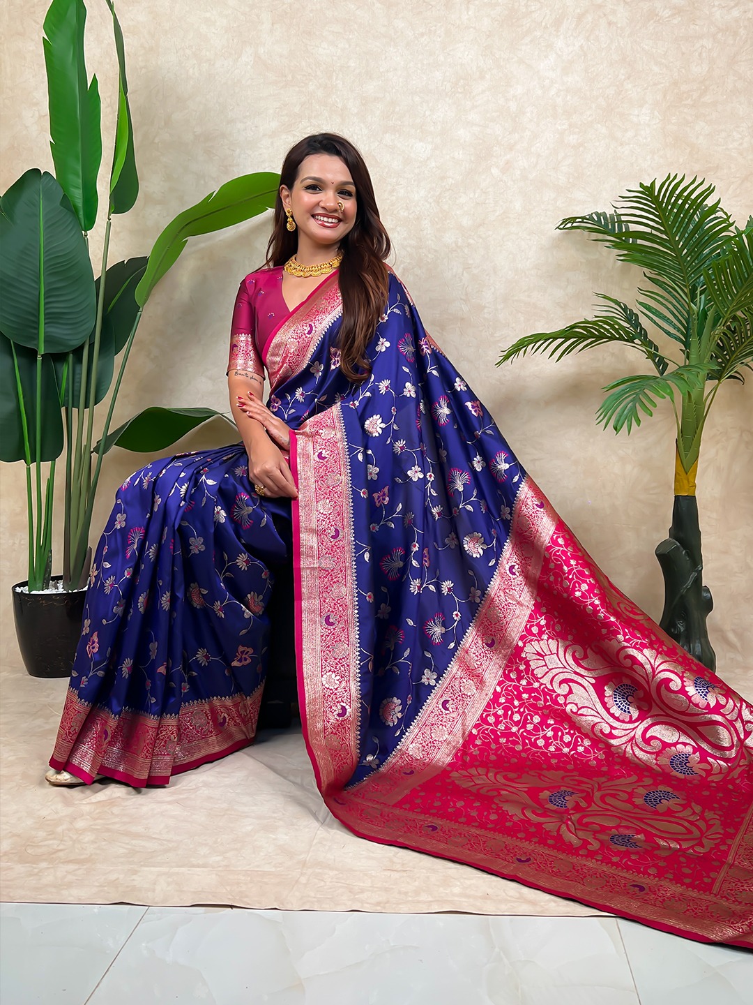 Violet Woven Zari Banarasi Silk Saree