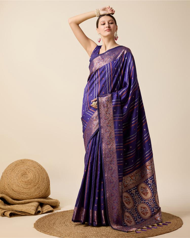 Violet Zari Woven Jacquard Silk Saree