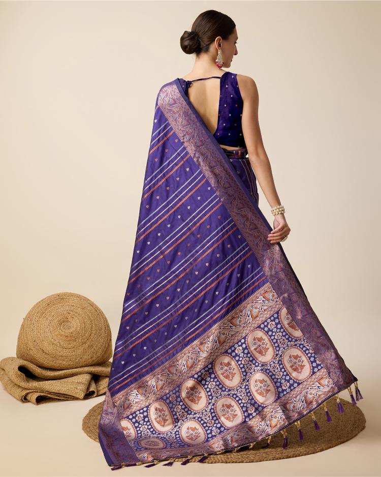 Violet Zari Woven Jacquard Silk Saree — alternate view