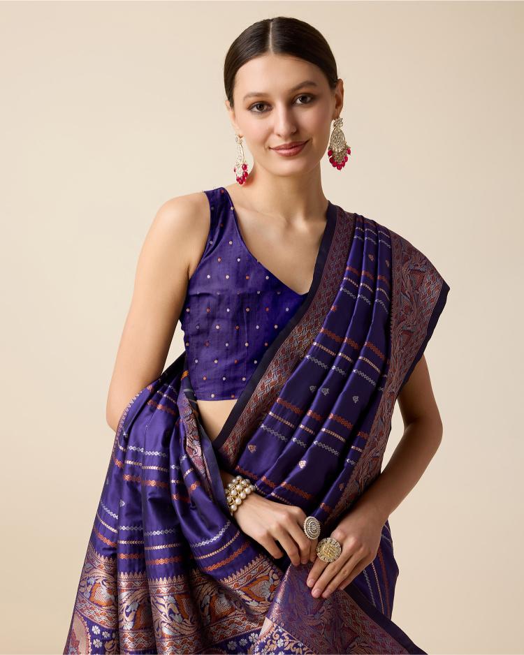 Violet Zari Woven Jacquard Silk Saree