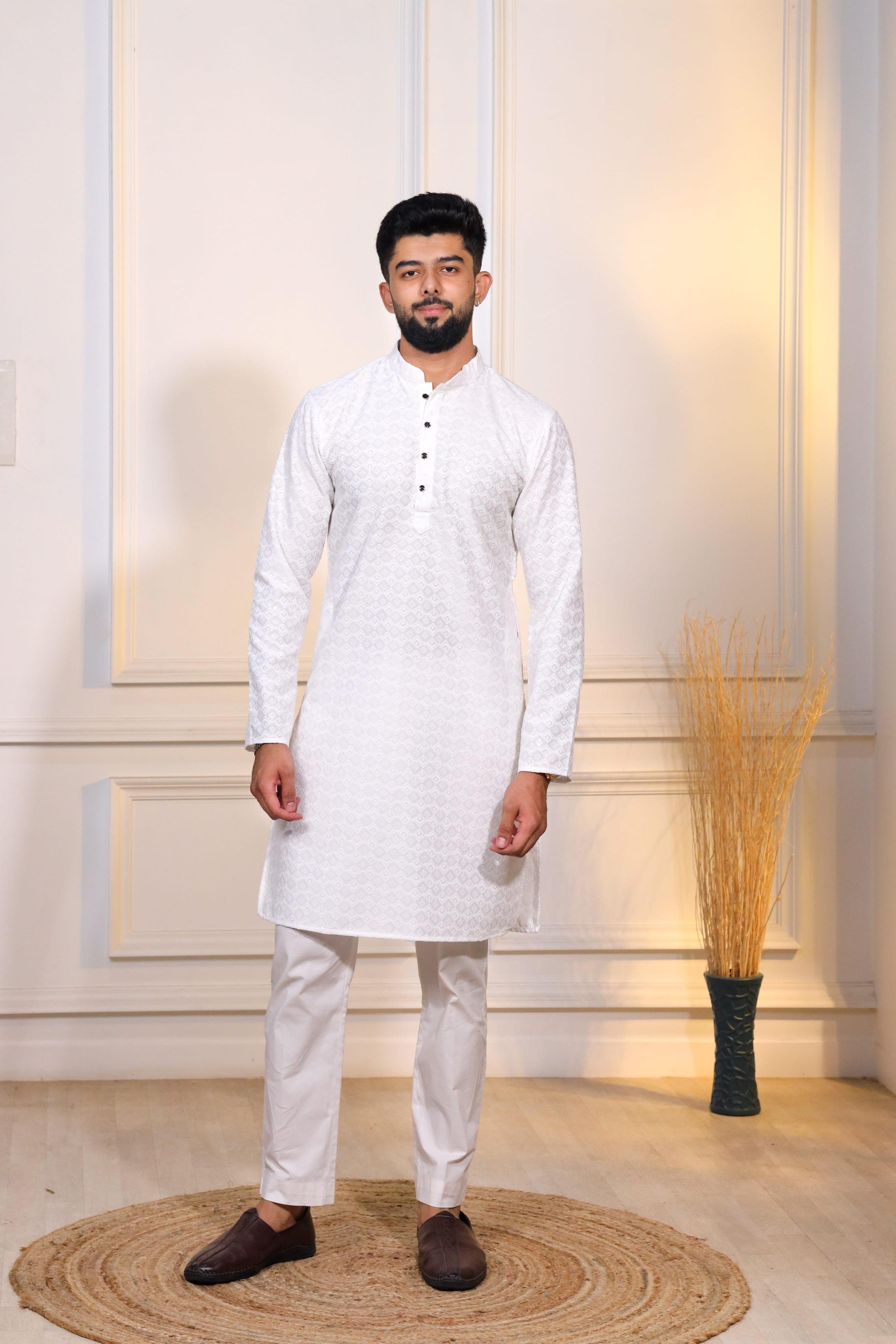 White Art Silk Kurta Pyjama