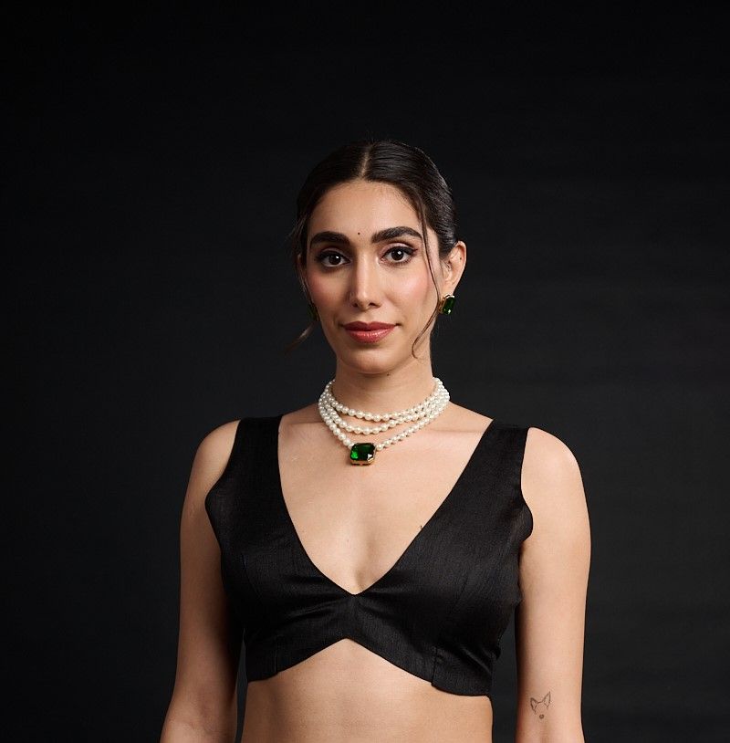 White Black Printed Chinon Ready-to-Wear Saree