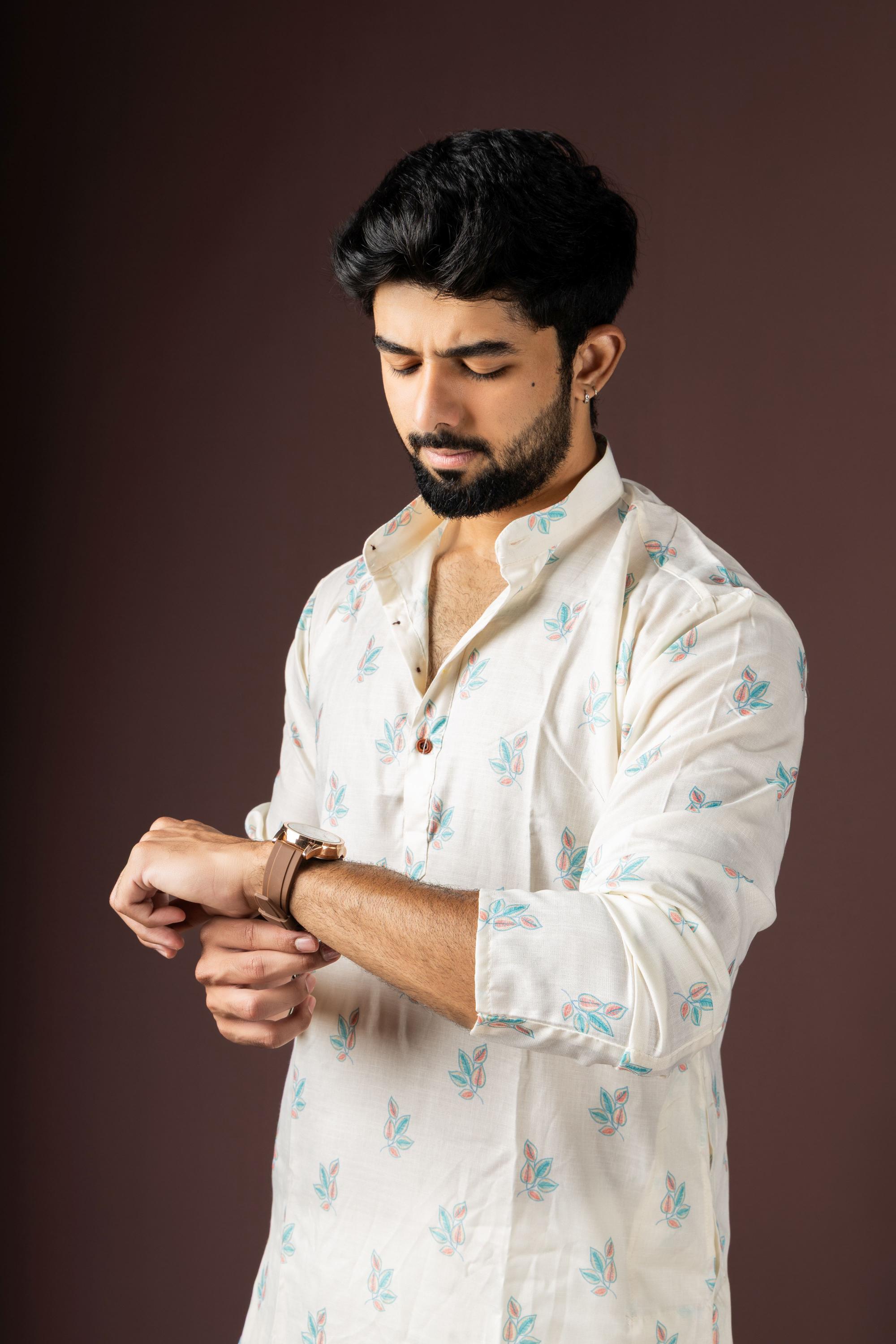 White Blended Cotton Kurta Pyjama