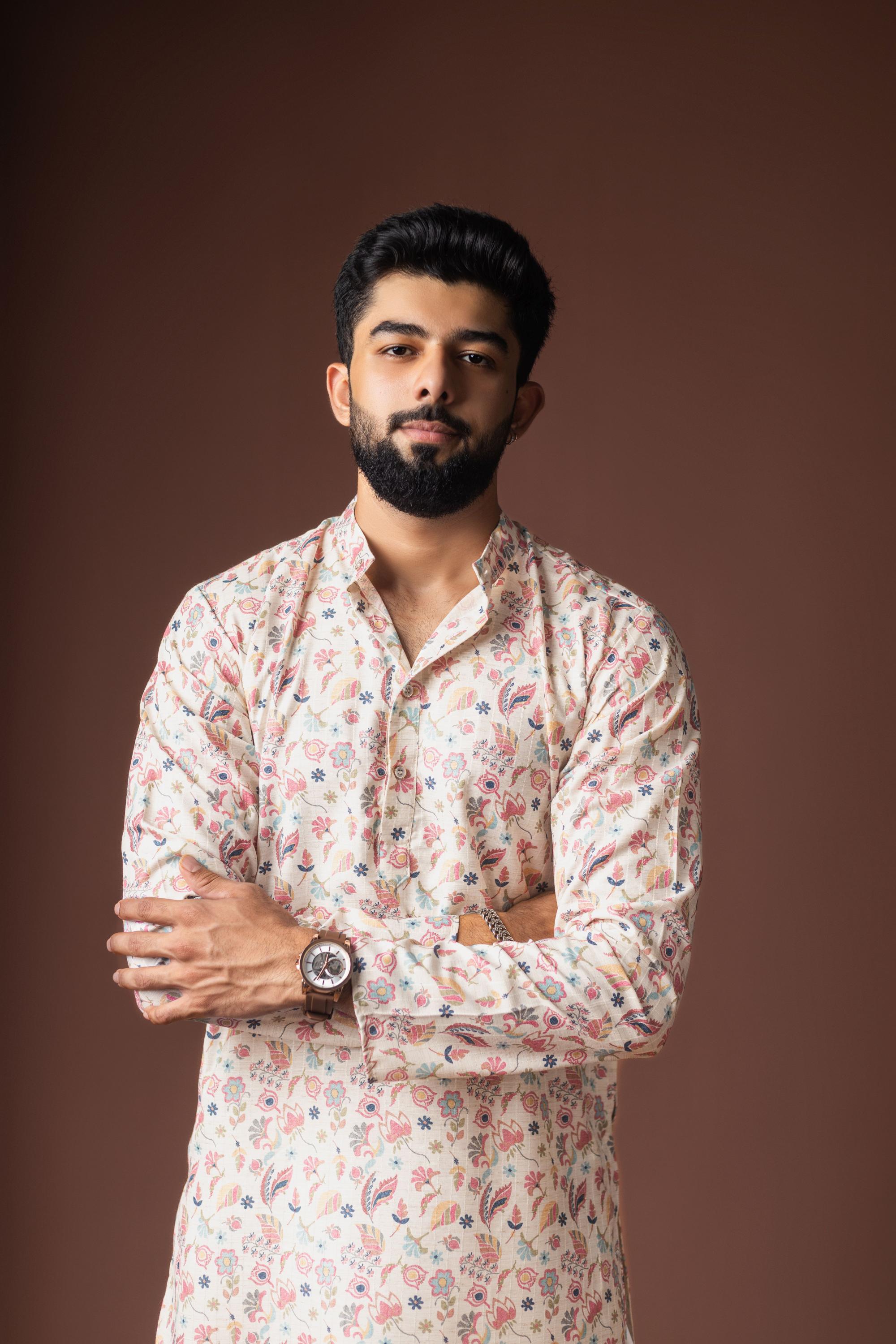 White Blended Linen Kurta Payjama — alternate view